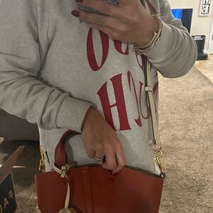 Elegant Red Leather Handbag.  Tory Burch.